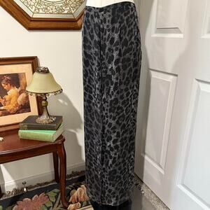 VTG 90s New York City Design Co. Grey & Black Leopard Print Flowy Pants w Slits